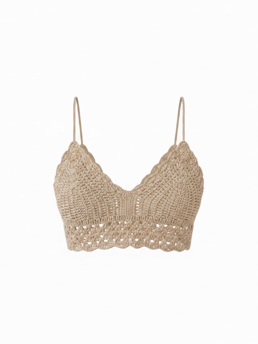 Boho Crochet Bralette Crop Top Beige Size M Festival Coastal BOG Collective EUC - Picture 7 of 8